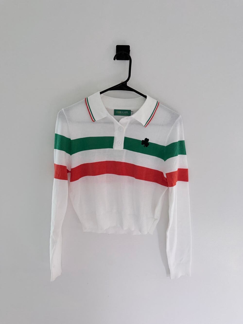 For G & PL St.Patrick’s Day Long Sleeve Cropped Knit Polo Shirt-Size L